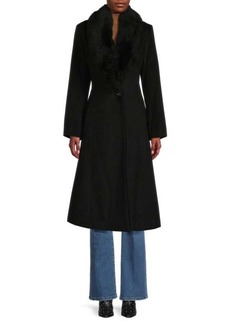 Sofia Cashmere Shearling Collar Wool Blend Longline Coat