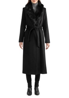 Sofia Cashmere Shearling Collar Wool Blend Wrap Coat