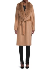Sofia Cashmere Shearling Collar Wool Blend Wrap Coat