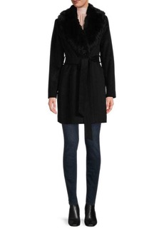 Sofia Cashmere Shearling Collar Wrap Coat