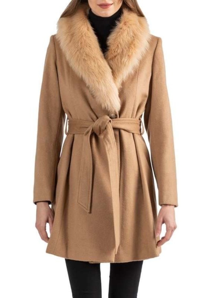 Sofia Cashmere Shearling Collar Wrap Coat