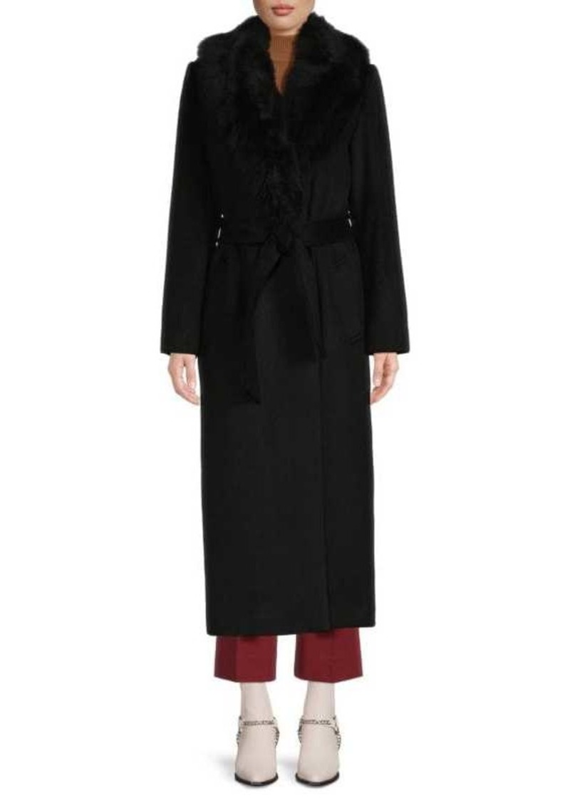 Sofia Cashmere Shearling Trim & Wool Blend Longline Coat