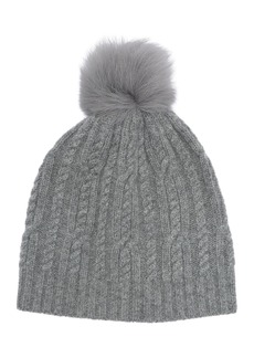Sofia Cashmere Cashmere Cable Knit Genuine Shearling Pompom Beanie in 020Gry at Nordstrom Rack
