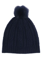 Sofia Cashmere Cashmere Cable Knit Genuine Shearling Pompom Beanie in Grey at Nordstrom Rack