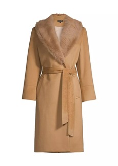 Sofia Cashmere Wool-Cashmere Belted Shearling Collar Coat