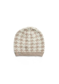 Soia & Kyo Houndstooth Pattern Rib Knit Hat In Fawn