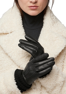 Soia & Kyo Carmel Leather & Ribbed Knit Tech Gloves
