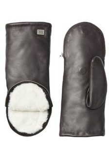 Soia & Kyo Leather Zip Top Mittens with Faux Fur Lining