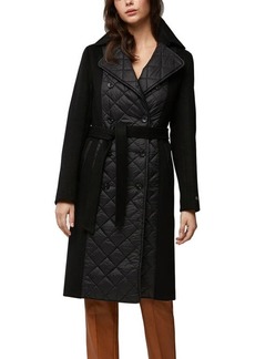 Soia & Kyo Mixed Media Quilted Nylon & Wool Blend Double Breasted Coat in Black at Nordstrom