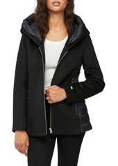 Soia & Kyo Viviana Mix Media Hooded Wool Blend Jacket in Black at Nordstrom