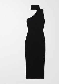 Solace London Aria One-shoulder Stretch-knit Turtleneck Midi Dress