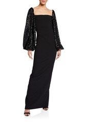 Solace London Greta Square-Neck Maxi Dress w/ Sequined Sleeves