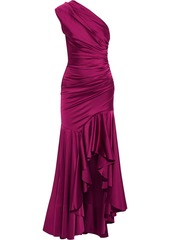 Solace London Woman Hedda Asymmetric One-shoulder Ruched Satin Gown Plum