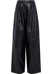 Solace London Woman Iseo Pleated Leather Wide-leg Pants Black