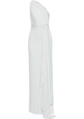Solace London Woman Mara One-shoulder Bow-detailed Stretch-satin And Crepe Gown White