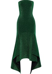 Solace London Woman Peyto Strapless Asymmetric Lurex Midi Dress Green