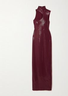 Solace London Yara Sequined Jersey Turtleneck Maxi Dress