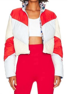Solid & Striped Karter Reversible Puffer Jacket In Ice Blue, Eggshell, & Apple Red