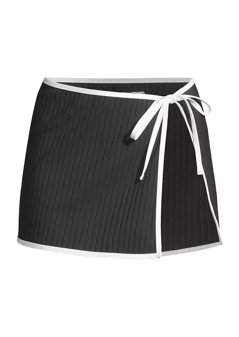 Solid & Striped Ribbed Swim Cover-Up Wrap Skirt