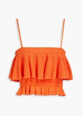 Solid & Striped - Cropped ruffled crochet-knit top - Orange - XS
