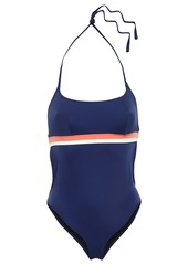 Solid & Striped Woman The Marina Cutout Striped Halterneck Swimsuit Navy