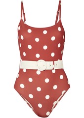 Solid & Striped Woman The Nina Belted Polka-dot Swimsuit Antique Rose