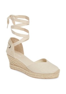 Soludos Lyon Ankle Wrap Wedge Espadrille in Blush Linen at Nordstrom