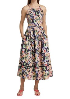 Something Navy Floral Cut Out Cotton Midi Dress