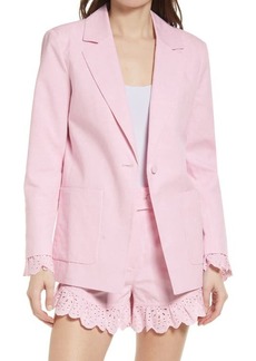 Something Navy Embroidered Cuff Blazer in Pink at Nordstrom