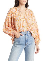 Something Navy Floral Print Button-Up Blouse in Orange Combo at Nordstrom