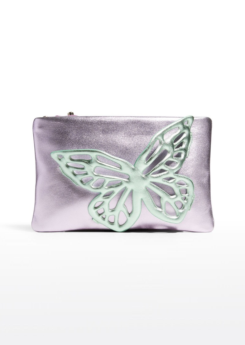 Sophia Webster Flossy Metallic Butterfly Zip Clutch Bag Handbags