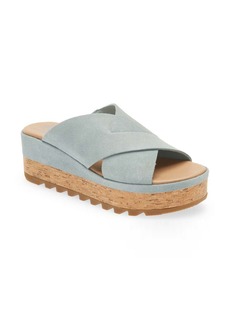 Sorel Cameron Flatform Mule In Crushed Blue, Sea Salt