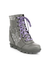 Sorel Girl's Lexie Glitter Coated Leather & Suede Platform Wedge Combat Boots