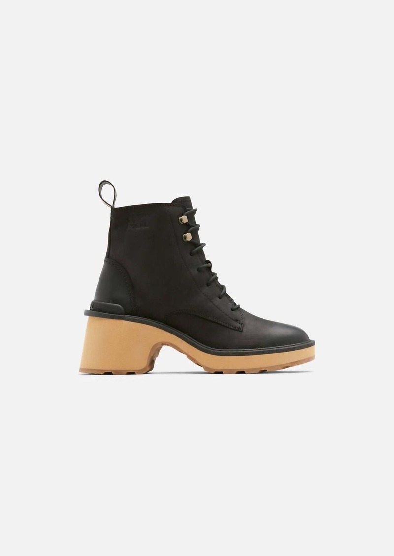 Sorel Hi-Line Heel Lace Boots In Black/tawney Buff