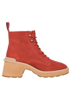 Sorel Hi-Line Lace Heel Boots In Warp Red, Tawny Buff