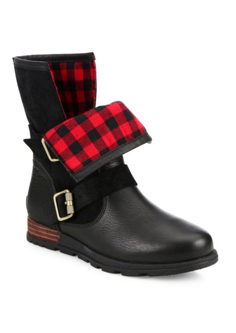 sorel black and red plaid boots