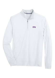 Southern Tide Men's Tcu Stripe 1/4 Zip Sweater In Heather Slate Grey