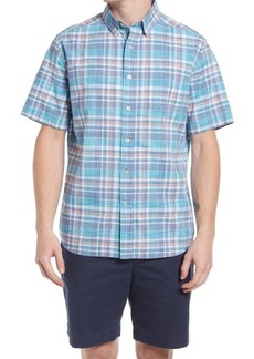Southern Tide Madras Plaid Short Sleeve Button-Up Shirt in Seven Seas Blue at Nordstrom