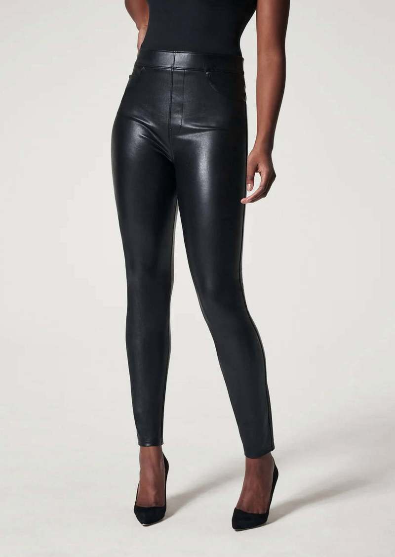 Spanx Ankle Leather-Like Skinny Pants In Luxe Black