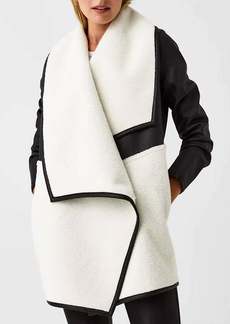 Spanx Fleece & Faux Leather Long Wrap Jacket In Black & Snow