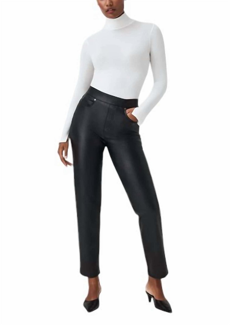 Spanx Leather-Like Slim Straight Pant In Luxe Black