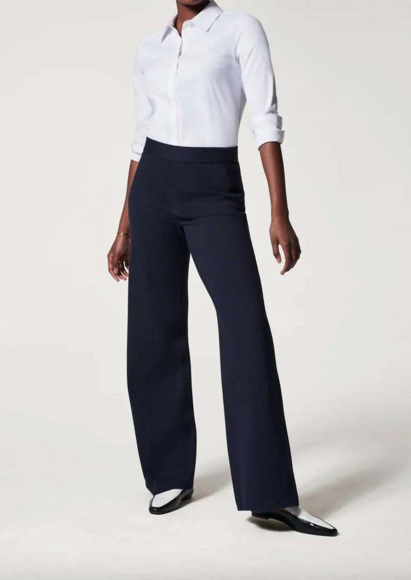 Spanx Perfect Pant In Navy/grey Pinstripe