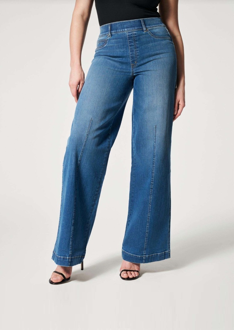 Spanx Seamed Front Wide Leg Jeans In Vintage Indigo