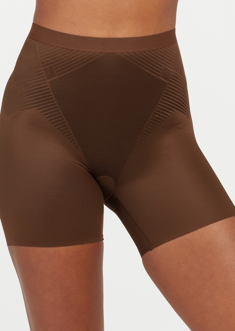 Spanx Women's Thinstincts 2.0 High-Waisted Mid-Thigh Girl Shorts - Chestnut Brown