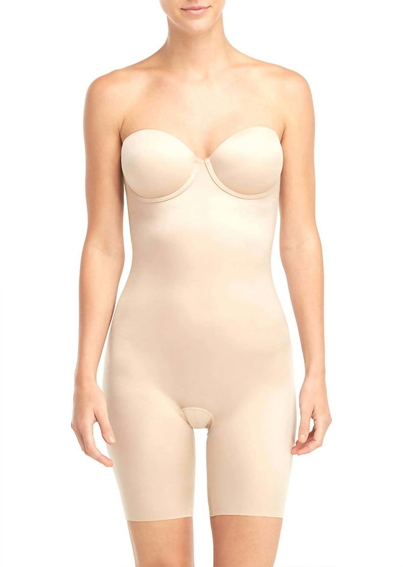 Spanx Suit Your Fancy Strapless Cupped Mid-Thigh Bodysuit In Champagne Beige