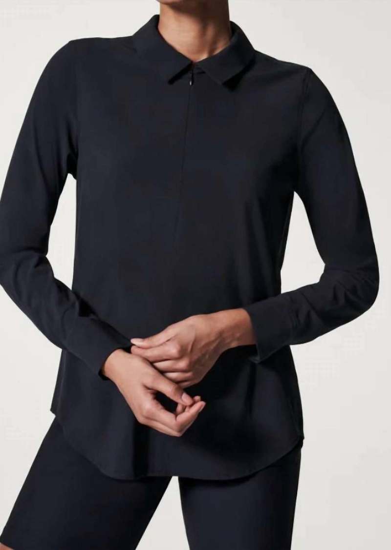 Spanx Sunshine Long Sleeve Top In Very Black