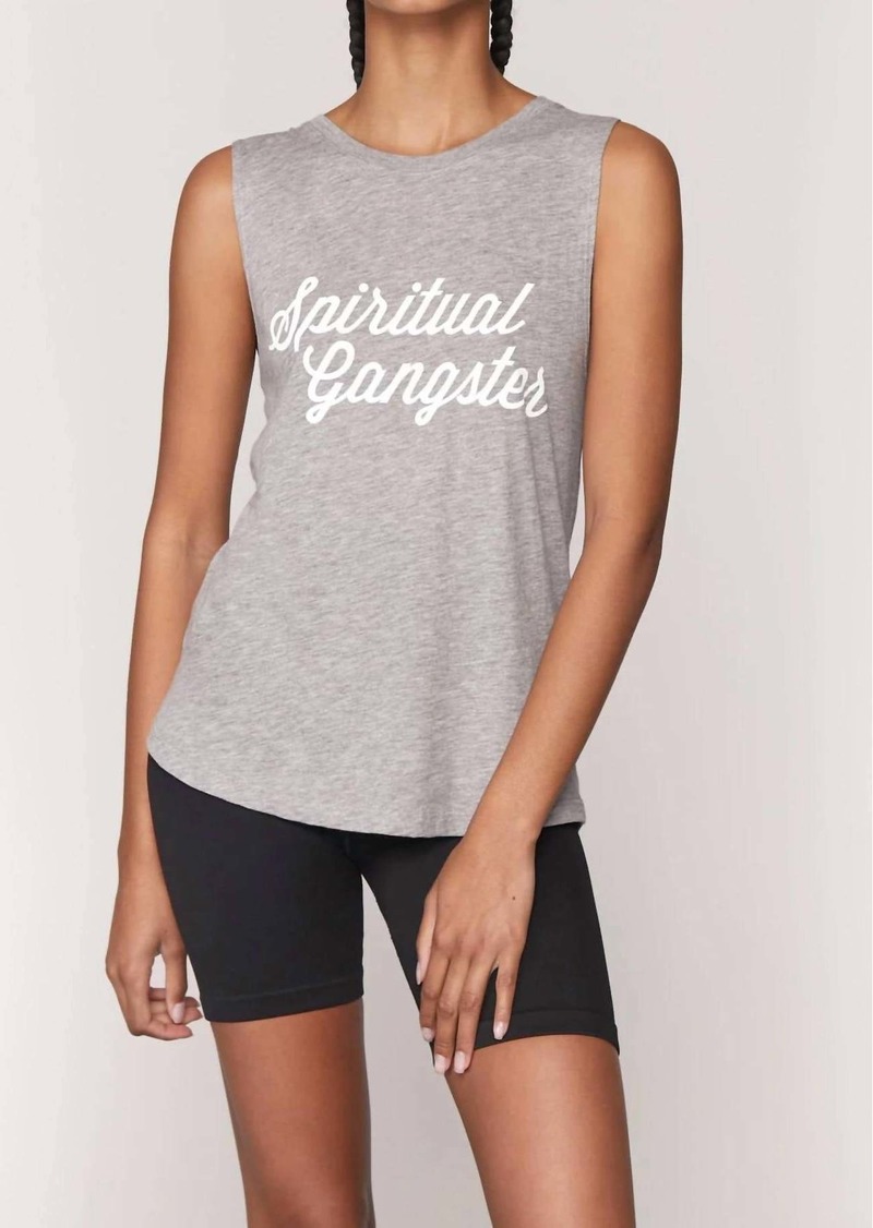 Spiritual Gangster Script Muscle Tank Top In Grey