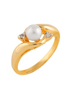 Splendid .04CT Diamond 14k Gold Ring with a white 7-8mm Freshwater Pearl