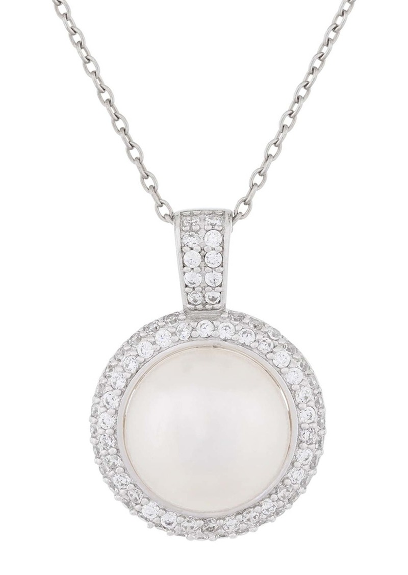 SPLENDID PEARLS Cubic Zirconia Halo 11-12mm Freshwater Pearl Pendant Necklace in Natural White at Nordstrom Rack
