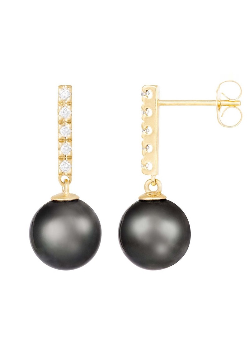 Splendid 14k Gold Diamond Encrusted Tahitian Pearl Earrings